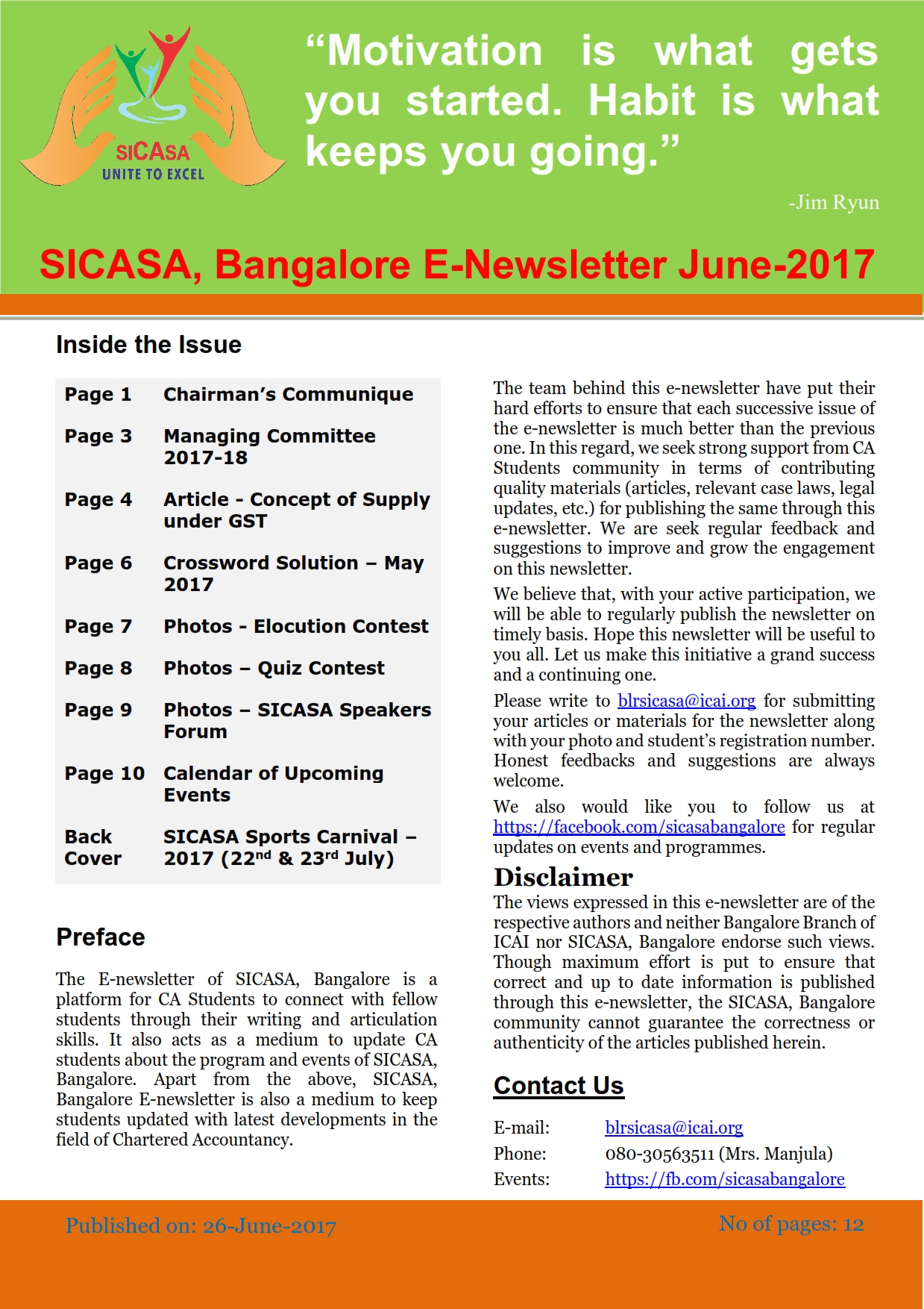 June 2017 SICASA Newsletter