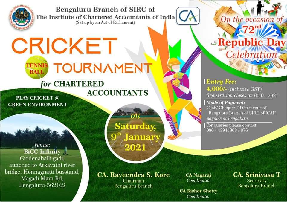 Cricket tournament for CA on 9.1.2021